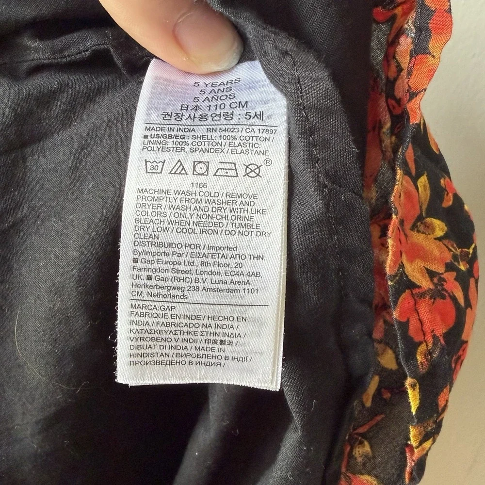 Gap Kids Girls Black Orange Fall Floral Puff Sleeve Smocked Babydoll Dress Sz 5T